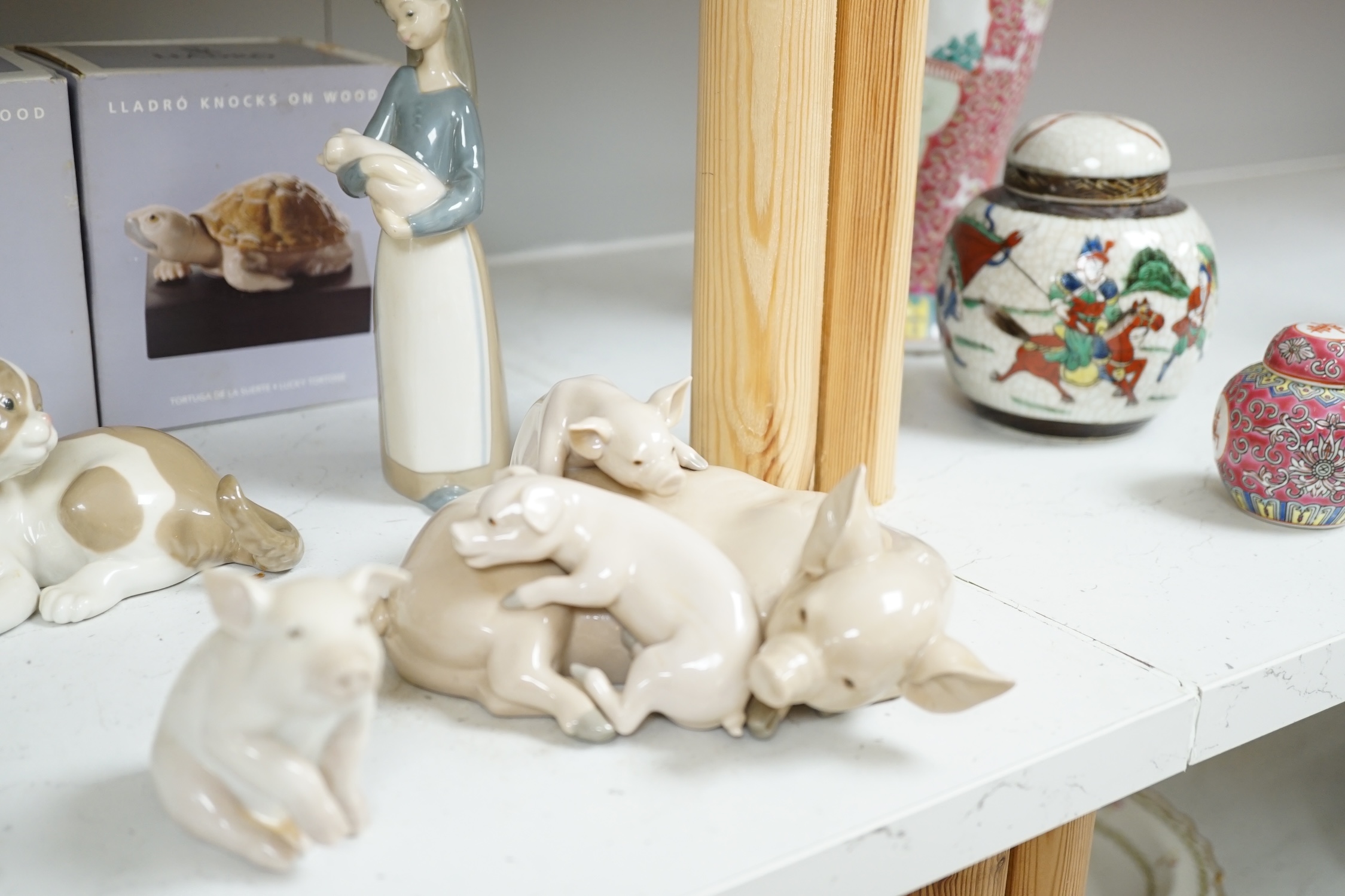 Fourteen Lladro models to include nine various animals and five birds (all boxed), largest 29cm high. Condition - good